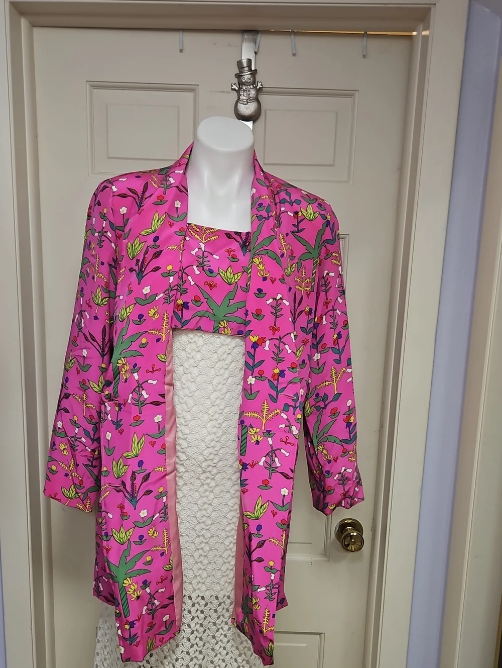 Vintage 1980s rare tropical print caribbean resort where silk jacket blazer